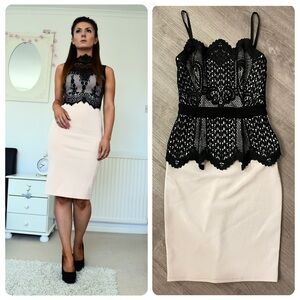 Lipsy London Lace Black Lace and Cream Dress